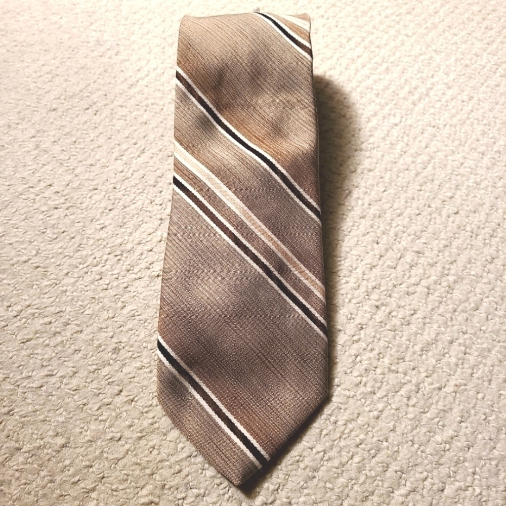 Christian Dior Monsieur Vintage Designer Striped Tie Luxury Brown Gold Cream